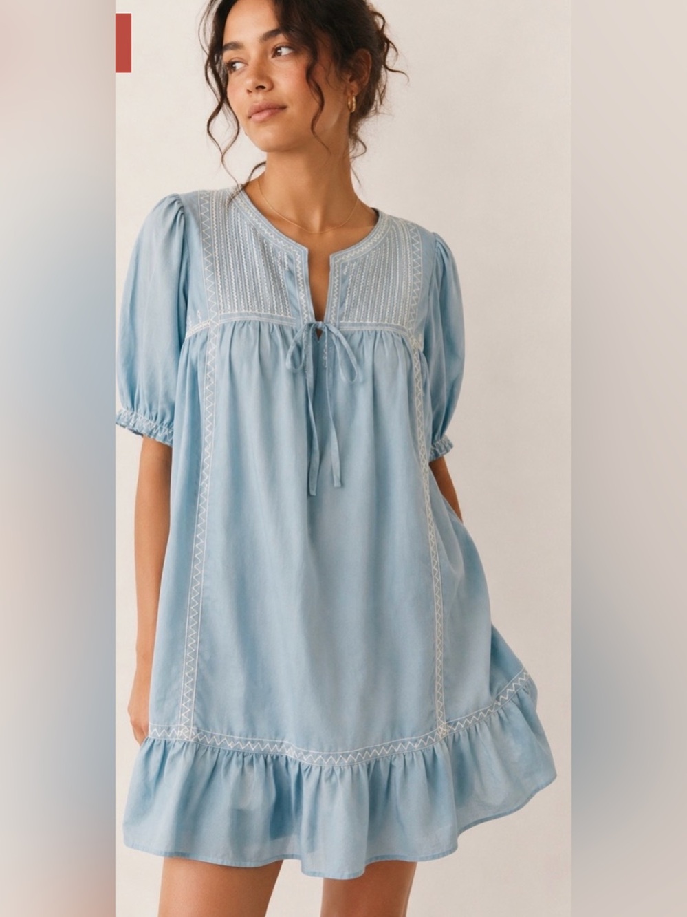 Anthropologie Blue Tassel Embroidered Babydoll Dropwaist Dress in Blue